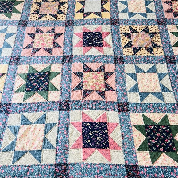 Vintage  Star Patchwork Quilt 82”x82” Floral Full/Queen Size - Picture 10 of 14